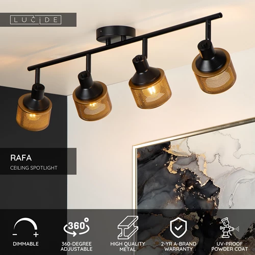 Lucide RAFA - Ceiling spotlight - 4xE14 - Black - USP